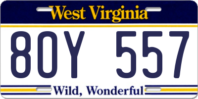 WV license plate 8OY557