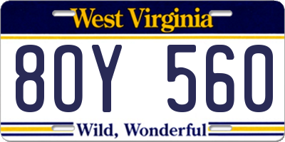 WV license plate 8OY560