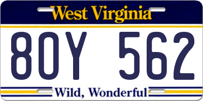 WV license plate 8OY562