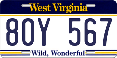 WV license plate 8OY567