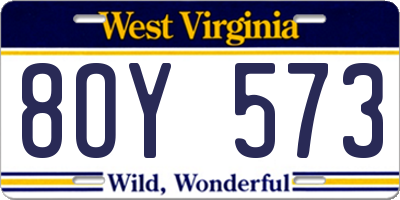 WV license plate 8OY573