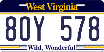 WV license plate 8OY578