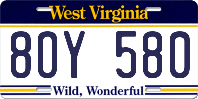 WV license plate 8OY580