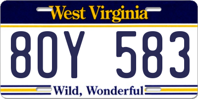 WV license plate 8OY583