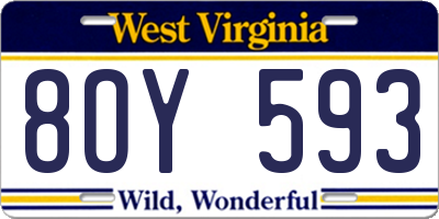 WV license plate 8OY593