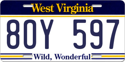 WV license plate 8OY597