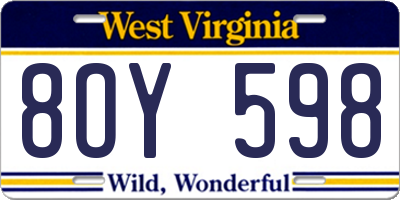 WV license plate 8OY598