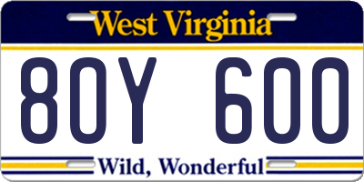 WV license plate 8OY600