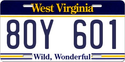 WV license plate 8OY601