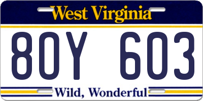 WV license plate 8OY603