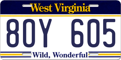 WV license plate 8OY605