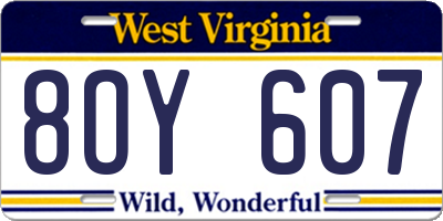 WV license plate 8OY607
