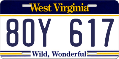 WV license plate 8OY617