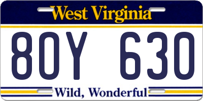 WV license plate 8OY630