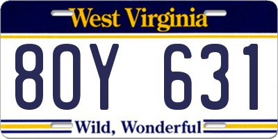 WV license plate 8OY631