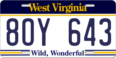 WV license plate 8OY643