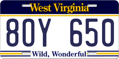 WV license plate 8OY650