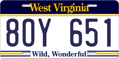 WV license plate 8OY651