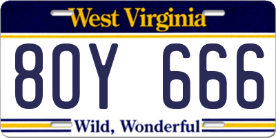 WV license plate 8OY666