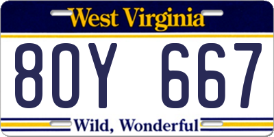 WV license plate 8OY667