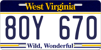 WV license plate 8OY670