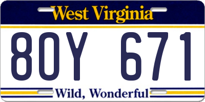 WV license plate 8OY671