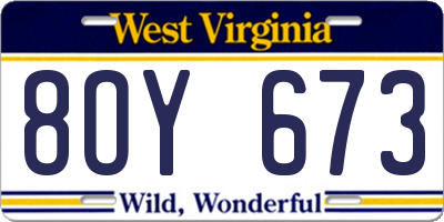 WV license plate 8OY673