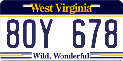 WV license plate 8OY678