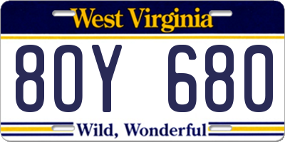 WV license plate 8OY680