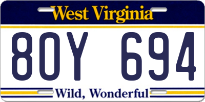 WV license plate 8OY694