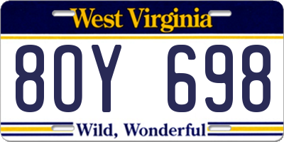WV license plate 8OY698