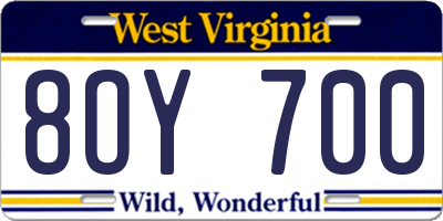 WV license plate 8OY700