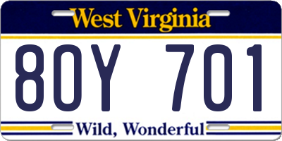 WV license plate 8OY701