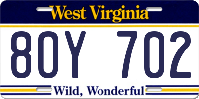 WV license plate 8OY702