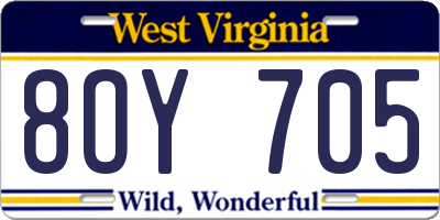 WV license plate 8OY705