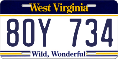 WV license plate 8OY734