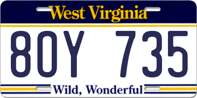 WV license plate 8OY735