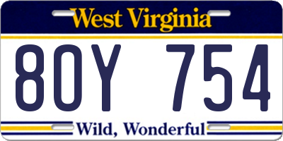 WV license plate 8OY754