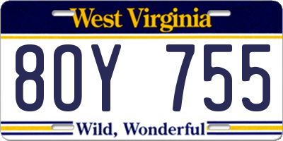WV license plate 8OY755