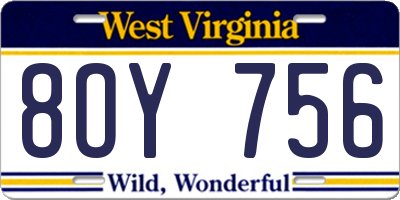 WV license plate 8OY756