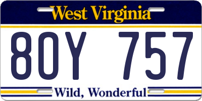 WV license plate 8OY757
