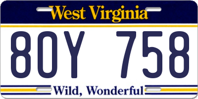 WV license plate 8OY758