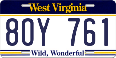 WV license plate 8OY761
