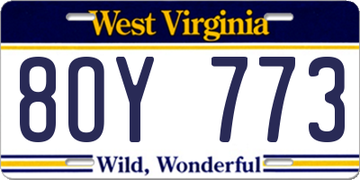 WV license plate 8OY773