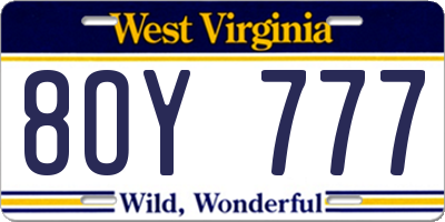 WV license plate 8OY777