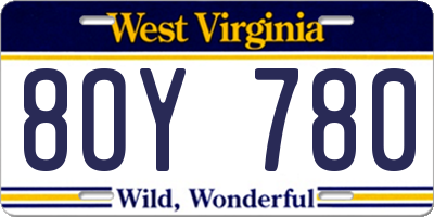 WV license plate 8OY780
