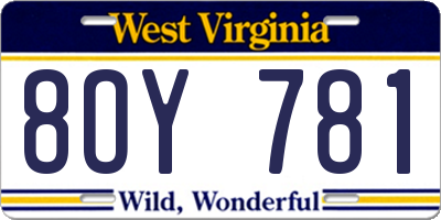 WV license plate 8OY781