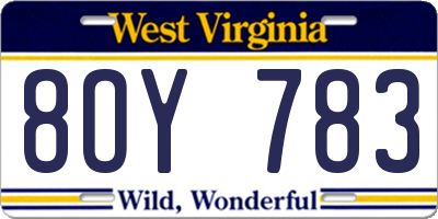 WV license plate 8OY783