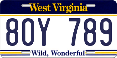 WV license plate 8OY789