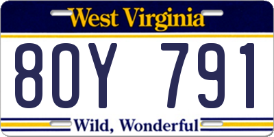 WV license plate 8OY791
